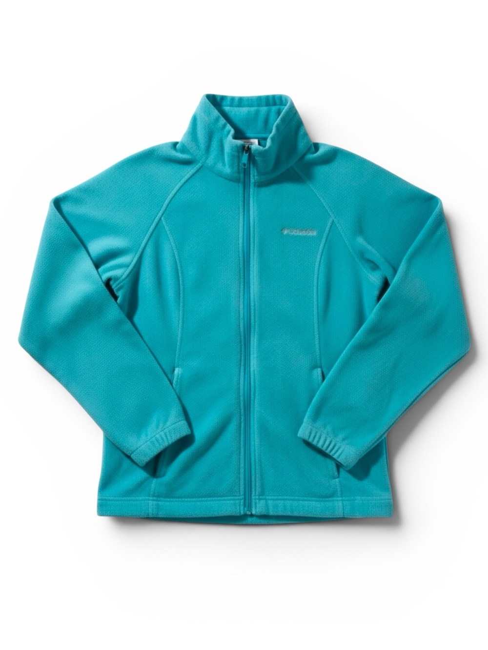 Columbia Full Zip Soft Fleece Jacket Cozy Outdoor Layering Zip Pockets Teal S